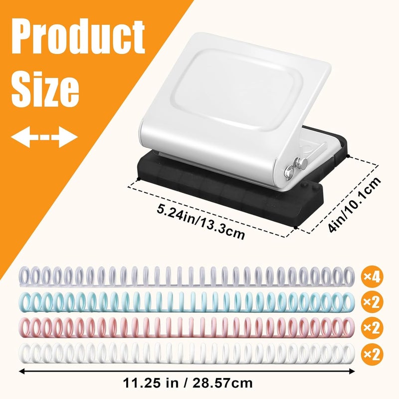 Hoqqf 10 Hole Punch Binding Machine for Planners with 10 Multi-Color Binder Rings, 30 Holes on A4, 20 Holes on A5, 26 Holes on B5, 10 Sheet Capacity (White) - Image 2
